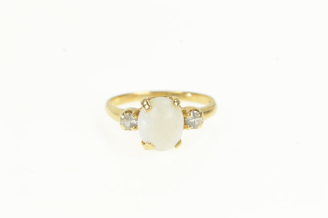 14K 1950's Opal CZ Accent Vintage Statement Ring Yellow Gold