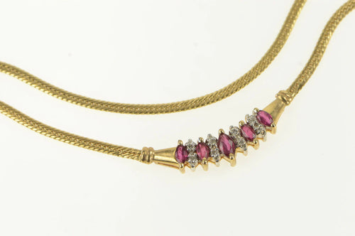 14K Marquise Natural Ruby Diamond Herringbone Necklace 16.25