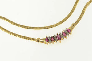 14K Marquise Natural Ruby Diamond Herringbone Necklace 16.25" Yellow Gold