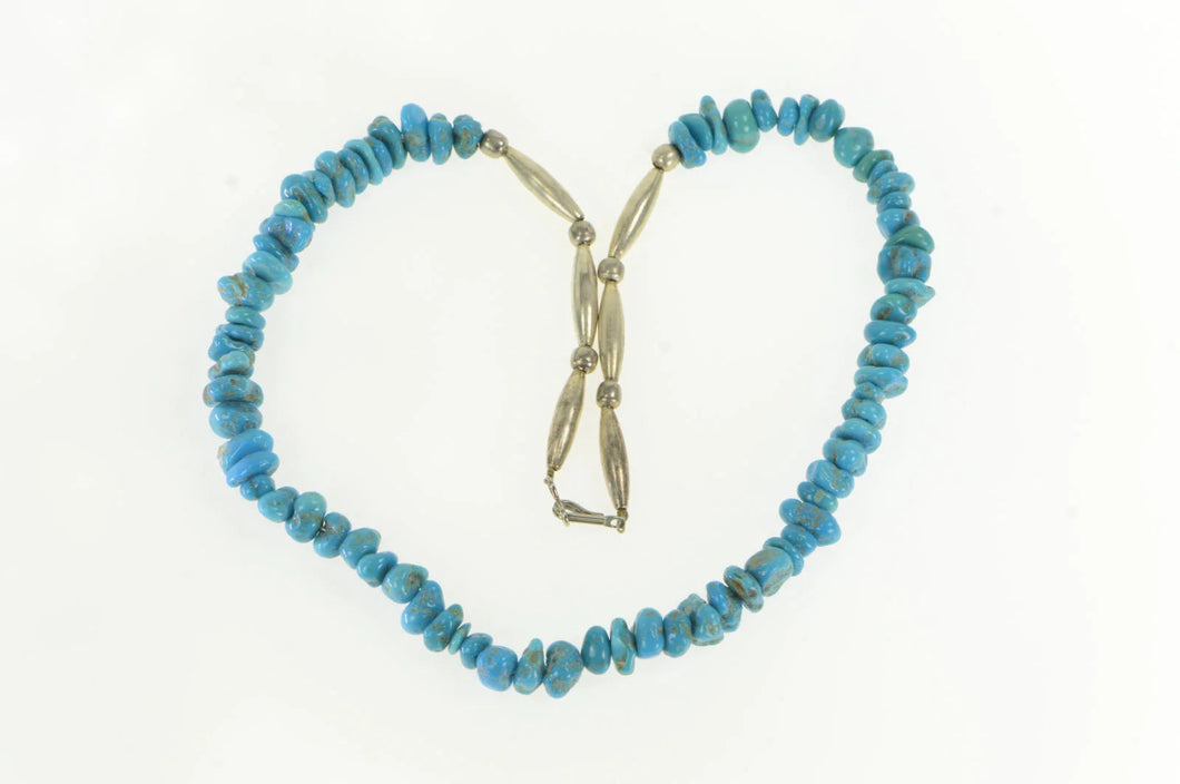 Sterling Silver Native American Navajo Turquoise Beaded Necklace 19