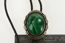 Load image into Gallery viewer, Sterling Silver Oval Malachite Native American Leather Bolo Necklace 34&quot;