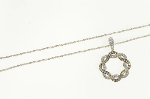 Sterling Silver Twist Design Round CZ Pendant Chain Necklace 17.75