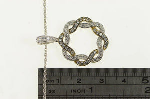 Sterling Silver Twist Design Round CZ Pendant Chain Necklace 17.75"