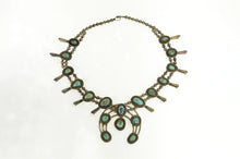 Load image into Gallery viewer, Sterling Silver Native American Turquiose Squash Blossom Necklace 25&quot;