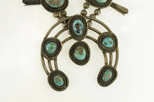 Load image into Gallery viewer, Sterling Silver Native American Turquiose Squash Blossom Necklace 25&quot;