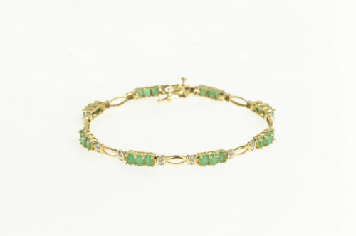 14K Natural Emerald Diamond Accent Ornate Tennis Bracelet 7.25