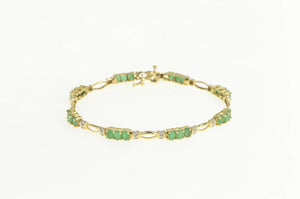 14K Natural Emerald Diamond Accent Ornate Tennis Bracelet 7.25" Yellow Gold