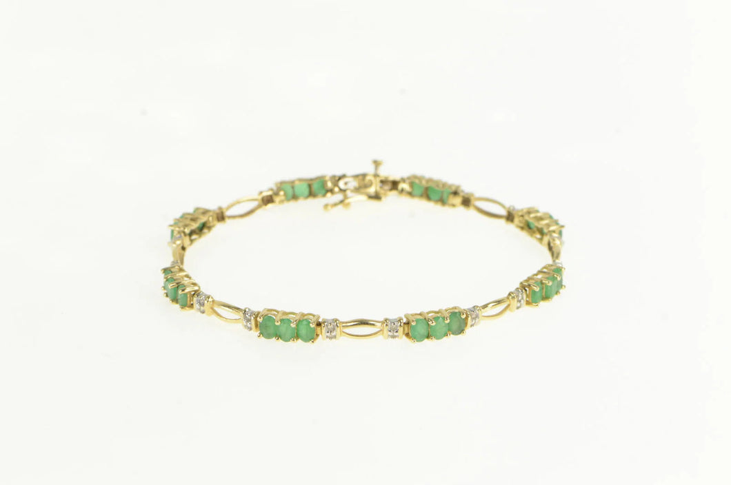 14K Natural Emerald Diamond Accent Ornate Tennis Bracelet 7.25