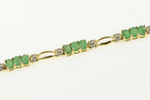 Load image into Gallery viewer, 14K Natural Emerald Diamond Accent Ornate Tennis Bracelet 7.25&quot; Yellow Gold