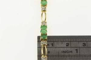 14K Natural Emerald Diamond Accent Ornate Tennis Bracelet 7.25" Yellow Gold