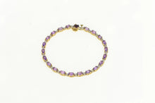 Load image into Gallery viewer, 14K Oval Amethyst Diamond Accent Vintage Tennis Bracelet 7&quot; Yellow Gold