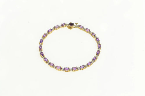 14K Oval Amethyst Diamond Accent Vintage Tennis Bracelet 7
