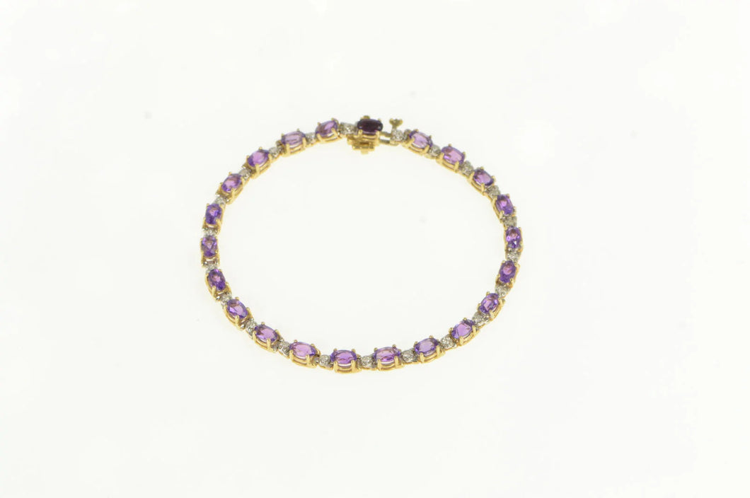 14K Oval Amethyst Diamond Accent Vintage Tennis Bracelet 7