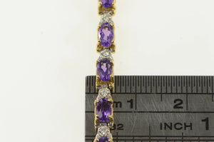 14K Oval Amethyst Diamond Accent Vintage Tennis Bracelet 7" Yellow Gold