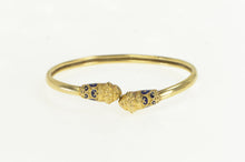 Load image into Gallery viewer, 14K Victorian Blue Enamel Lion Head Bypass Bracelet 6.25&quot; Yellow Gold