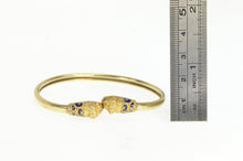 Load image into Gallery viewer, 14K Victorian Blue Enamel Lion Head Bypass Bracelet 6.25&quot; Yellow Gold