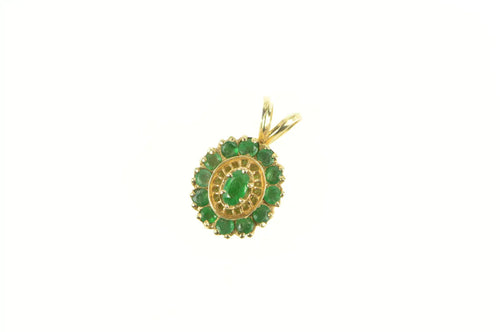 14K Oval Emerald Halo Vintage Slide Charm Pendant Yellow Gold