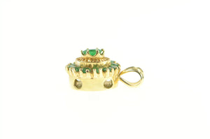 14K Oval Emerald Halo Vintage Slide Charm Pendant Yellow Gold