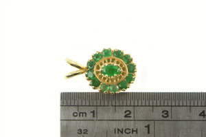 14K Oval Emerald Halo Vintage Slide Charm Pendant Yellow Gold