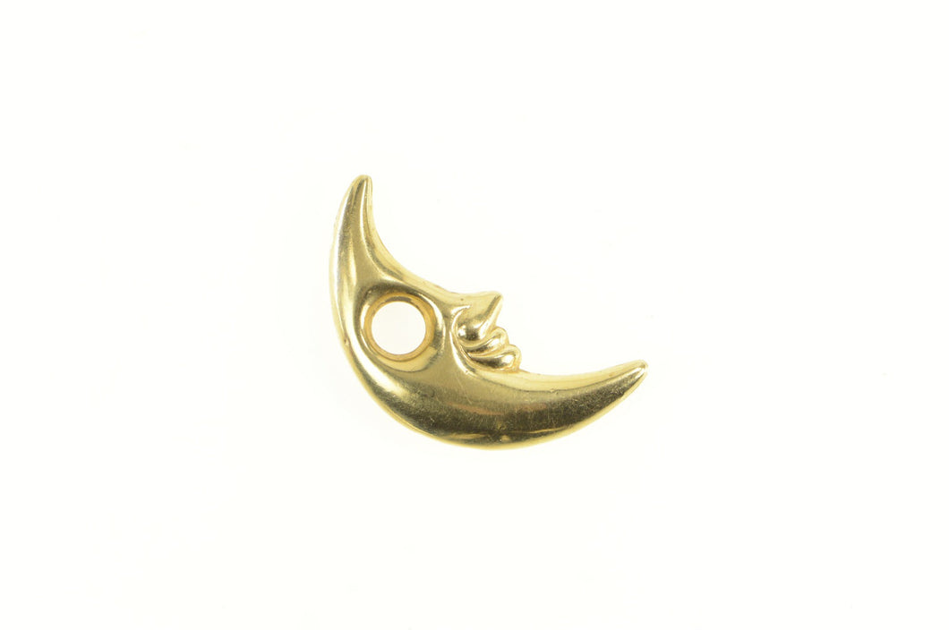 14K Crescent Moon Face Puffy Vintage Slide Pendant Yellow Gold