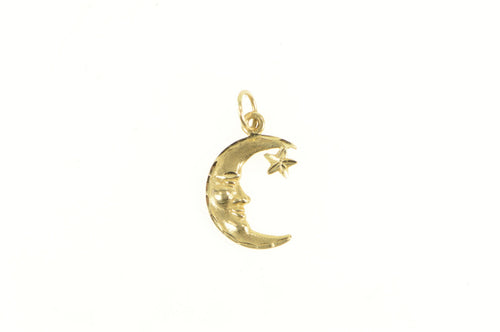 14K Diamond Cut Crescent Moon Star Space Charm/Pendant Yellow Gold