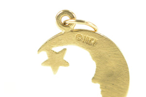 14K Diamond Cut Crescent Moon Star Space Charm/Pendant Yellow Gold
