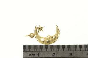 14K Diamond Cut Crescent Moon Star Space Charm/Pendant Yellow Gold