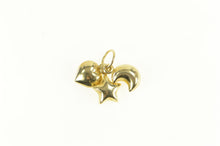 Load image into Gallery viewer, 14K Puffy Heart Star Moon Celestial Motif Cluster Charm/Pendant Yellow Gold