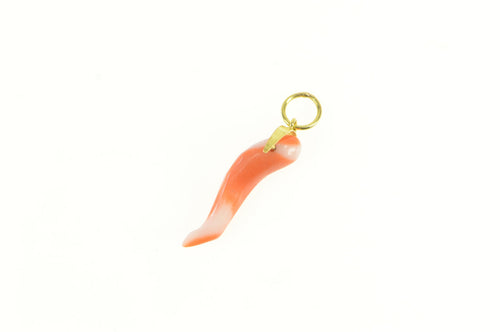 14K Victorian Coral Traditional Italian Horn Charm/Pendant Yellow Gold