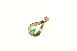 14K Pear Emerald Diamond Ornate Freeform Pendant Yellow Gold