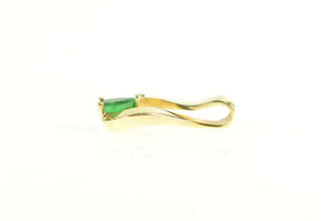 14K Pear Emerald Diamond Ornate Freeform Pendant Yellow Gold