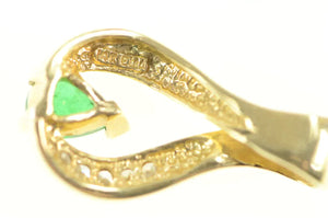 14K Pear Emerald Diamond Ornate Freeform Pendant Yellow Gold