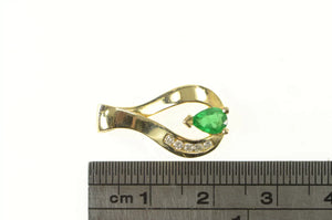14K Pear Emerald Diamond Ornate Freeform Pendant Yellow Gold