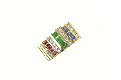 14K 1.54 Ctw Emerald Ruby Sapphire Diamond Slide Pendant Yellow Gold