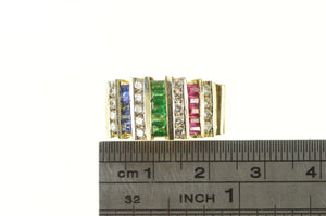 14K 1.54 Ctw Emerald Ruby Sapphire Diamond Slide Pendant Yellow Gold