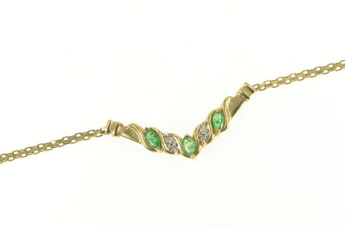 10K Natural Emerald Diamond Chevron Chain Necklace 17