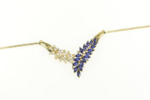Load image into Gallery viewer, 10K Syn. White &amp; Blue Sapphire Diamond Chevron Necklace 17&quot; Yellow Gold