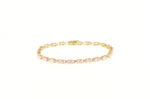 10K Oval Pink Cubic Zirconia Vintage Retro Chain Bracelet 6.5" Yellow Gold