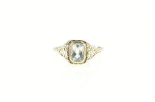 Load image into Gallery viewer, 14K Art Deco Aquamarine Filigree Ornate Engagement Ring White Gold