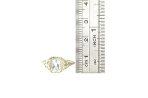 14K Art Deco Aquamarine Filigree Ornate Engagement Ring White Gold