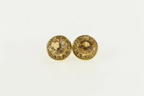 14K Round Citrine Halo Vintage Statement Stud Earrings Yellow Gold