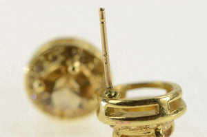 14K Round Citrine Halo Vintage Statement Stud Earrings Yellow Gold