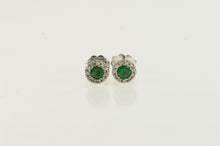 Load image into Gallery viewer, 14K 1950&#39;s 0.53 Ctw Emerald Diamond Halo Stud Earrings White Gold