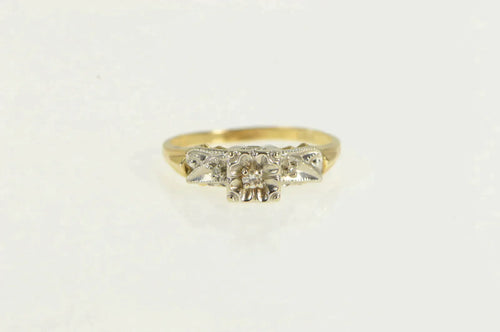 14K 1950's Vintage Diamond Three Stone Promise Ring Yellow Gold
