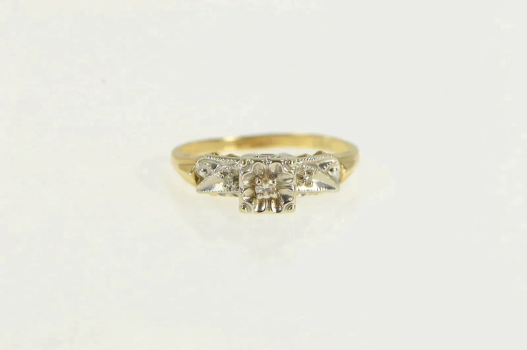14K 1950's Vintage Diamond Three Stone Promise Ring Yellow Gold