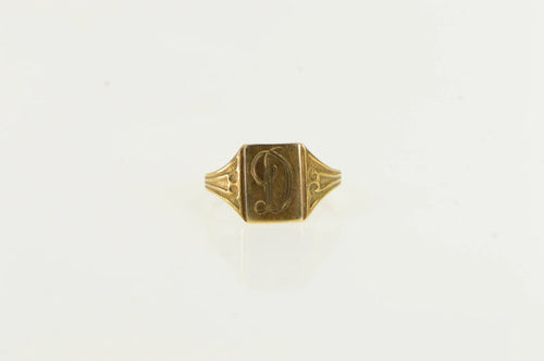 10K Victorian D Cursive Monogram Child's Baby Ring Yellow Gold