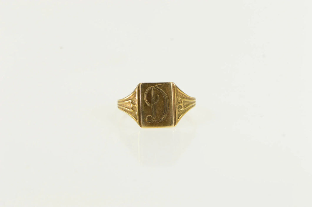 10K Victorian D Cursive Monogram Child's Baby Ring Yellow Gold