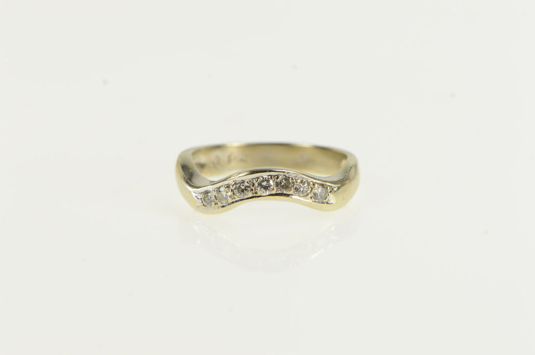 14K Wavy Diamond Curvy Wedding Band Ring Yellow Gold