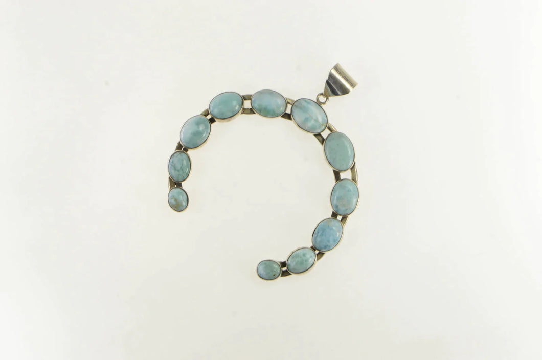 Sterling Silver Native American Larimar Horse Shoe Navajo Pendant