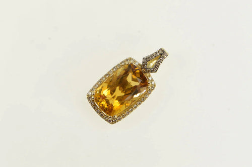 14K LeVian 7.26 Ctw Citrine Diamond Halo Pendant Yellow Gold